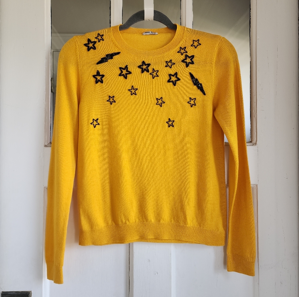 Miu Miu 2015 Star and Lightning Applique Embellished Knit Sweater